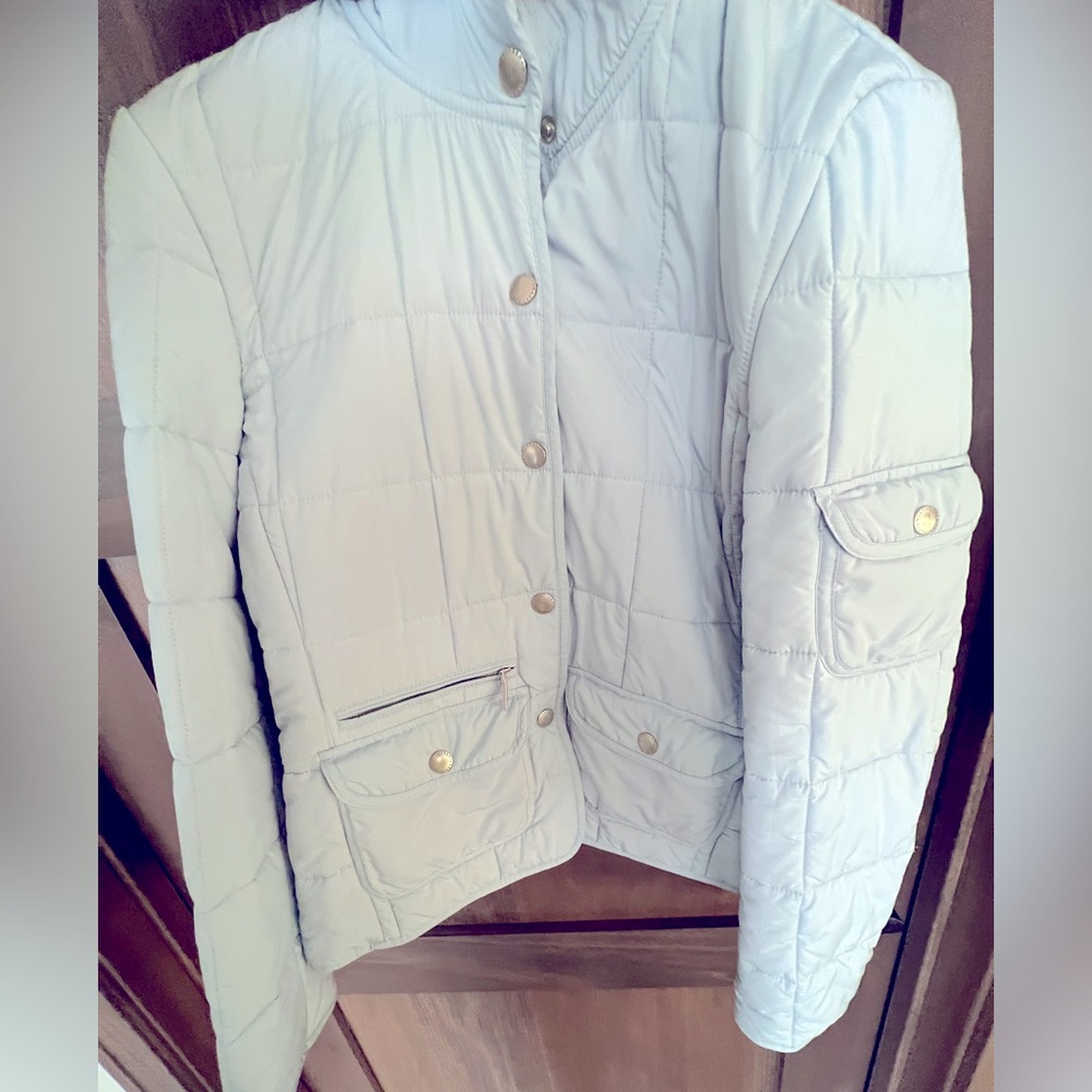 Light Powder Blue Ralph Lauren Button-Up Puffer Jacket